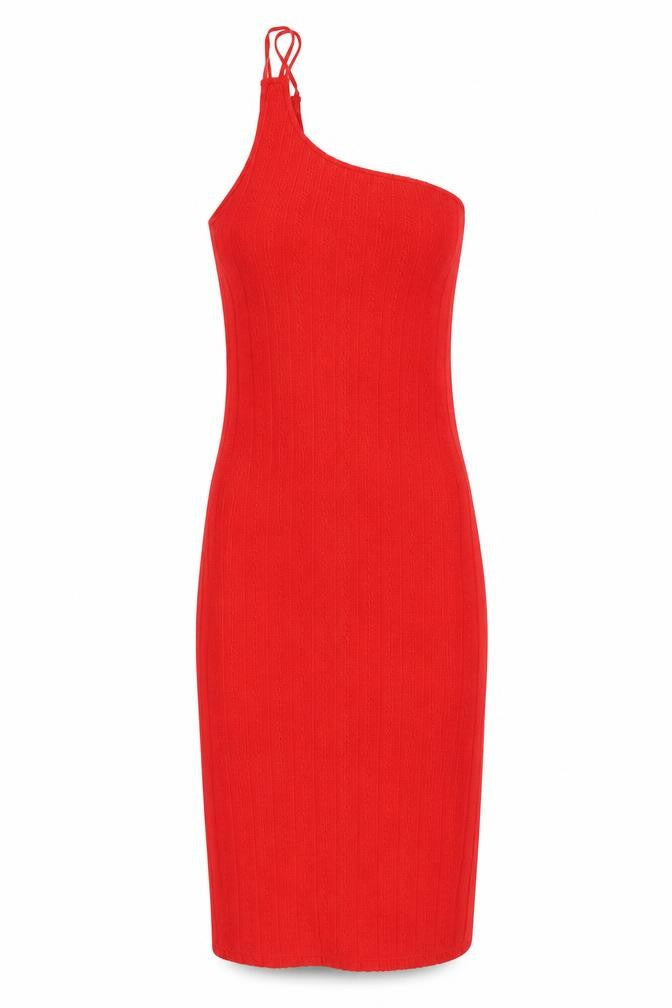 Zara Women Red One Shoulder Bodycon Midi Dress Size 8