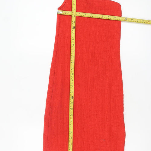Zara Women Red One Shoulder Bodycon Midi Dress Size 8