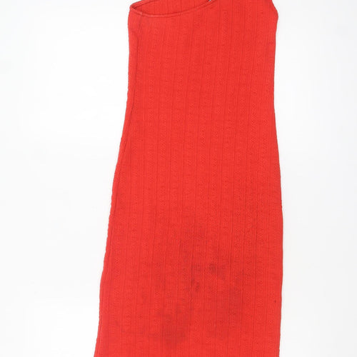 Zara Women Red One Shoulder Bodycon Midi Dress Size 8