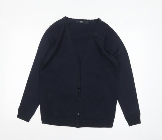 Isle Essentials Women's Black V-Neck Long Sleeve Cardigan Size S 10-12