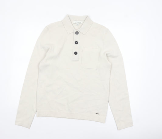 Marks and Spencer Autograph Men's Beige Henley Cotton Jumper Size S