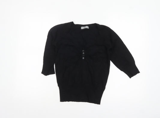 Marks and Spencer Women Black UK 10 V-Neck 3/4 Sleeve Jumper