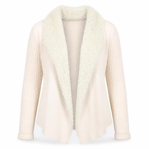 Marks and Spencer Women’s Beige Faux Fur Trim Knit Cardigan Size S