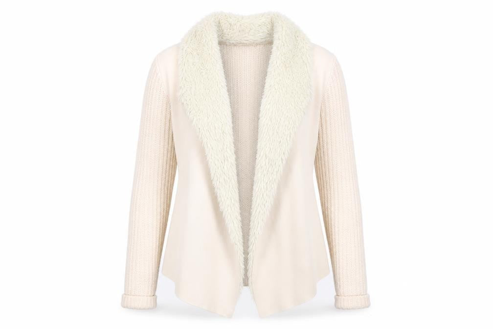 Marks and Spencer Women’s Beige Faux Fur Trim Knit Cardigan Size S