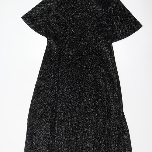 Friends Like These Women’s Black Glitter Velvet Midi Fit & Flare Dress Size 14