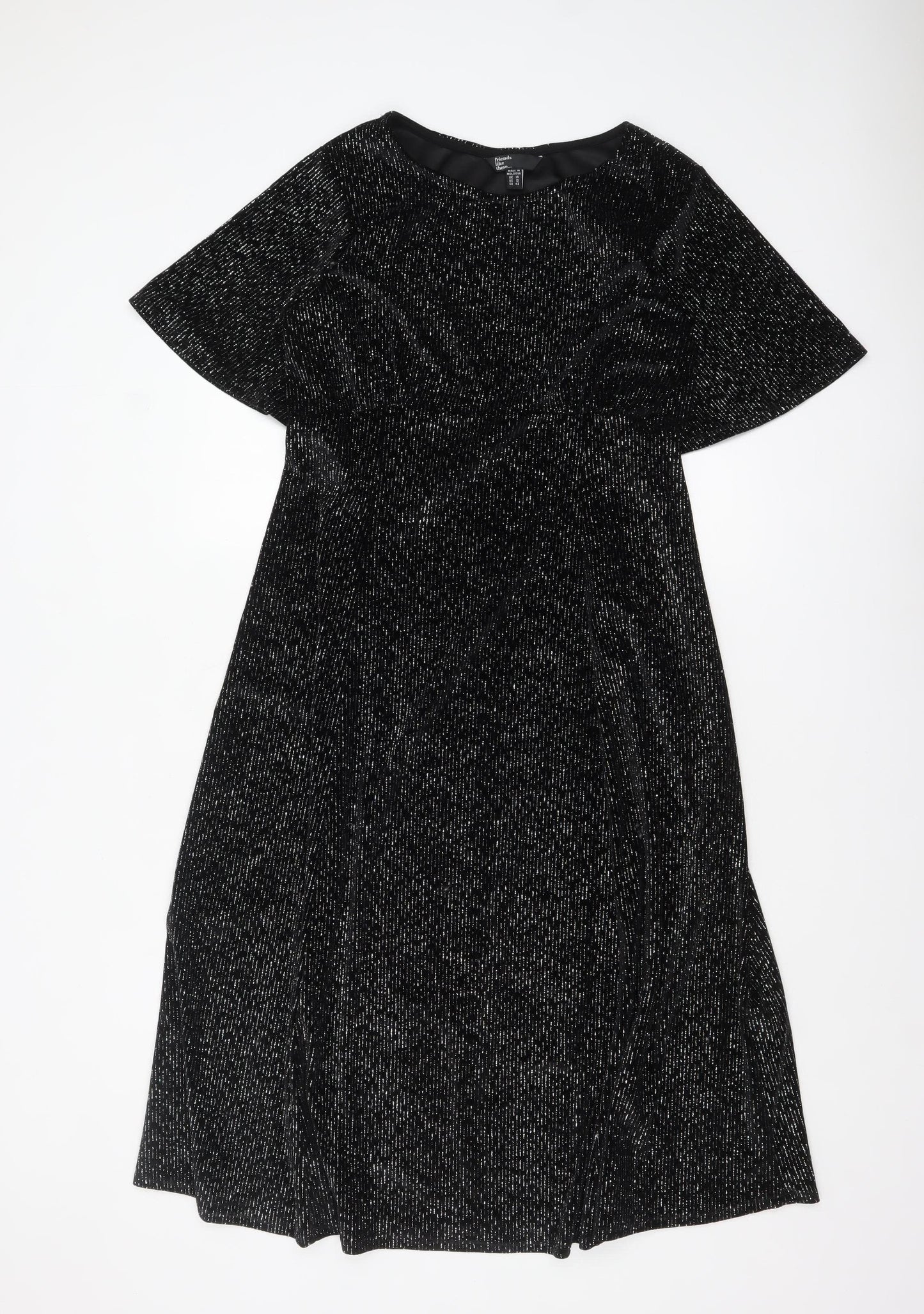Friends Like These Women’s Black Glitter Velvet Midi Fit & Flare Dress Size 14