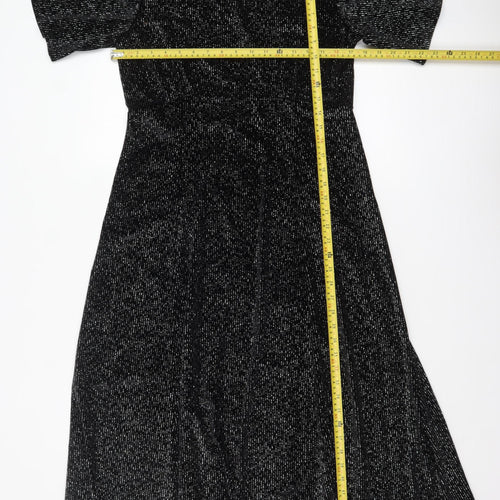 Friends Like These Women’s Black Glitter Velvet Midi Fit & Flare Dress Size 14