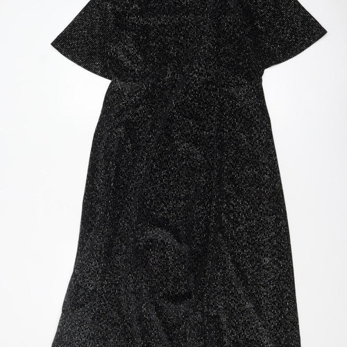 Friends Like These Women’s Black Glitter Velvet Midi Fit & Flare Dress Size 14