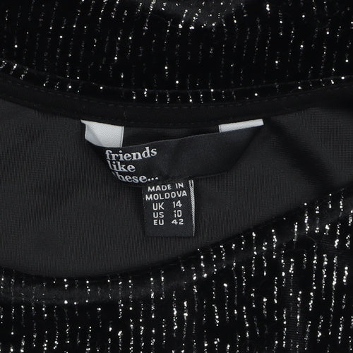 Friends Like These Women’s Black Glitter Velvet Midi Fit & Flare Dress Size 14