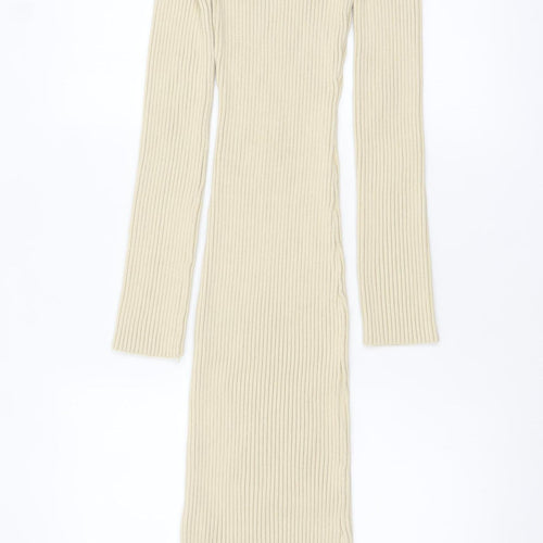 Pretty Lavish Women’s Beige Long Ribbed Bodycon Knit Dress Size S