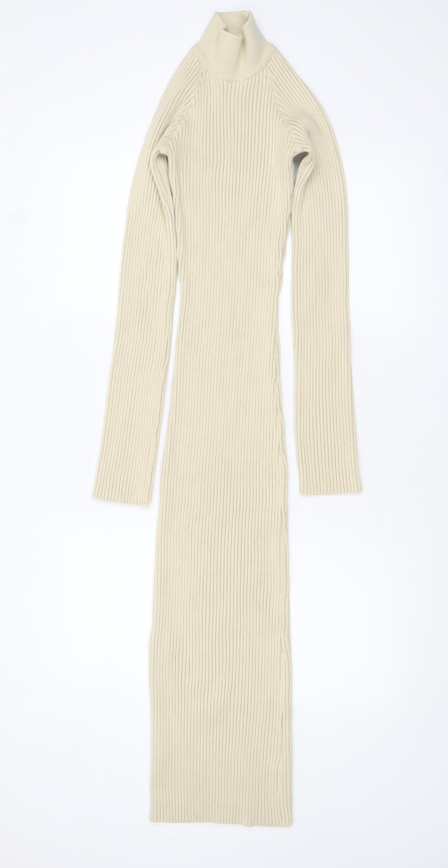 Pretty Lavish Women’s Beige Long Ribbed Bodycon Knit Dress Size S