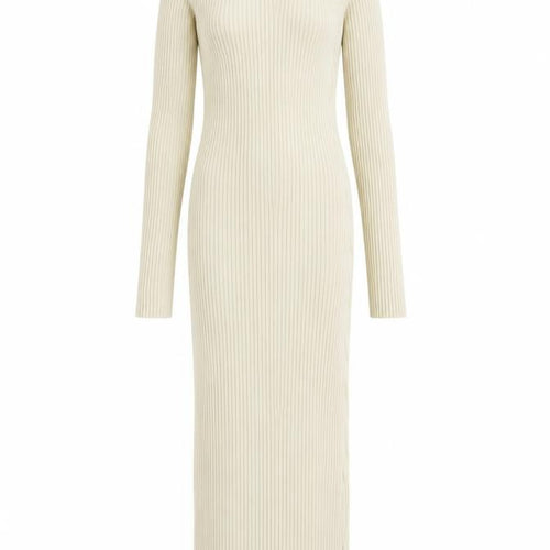 Pretty Lavish Women’s Beige Long Ribbed Bodycon Knit Dress Size S