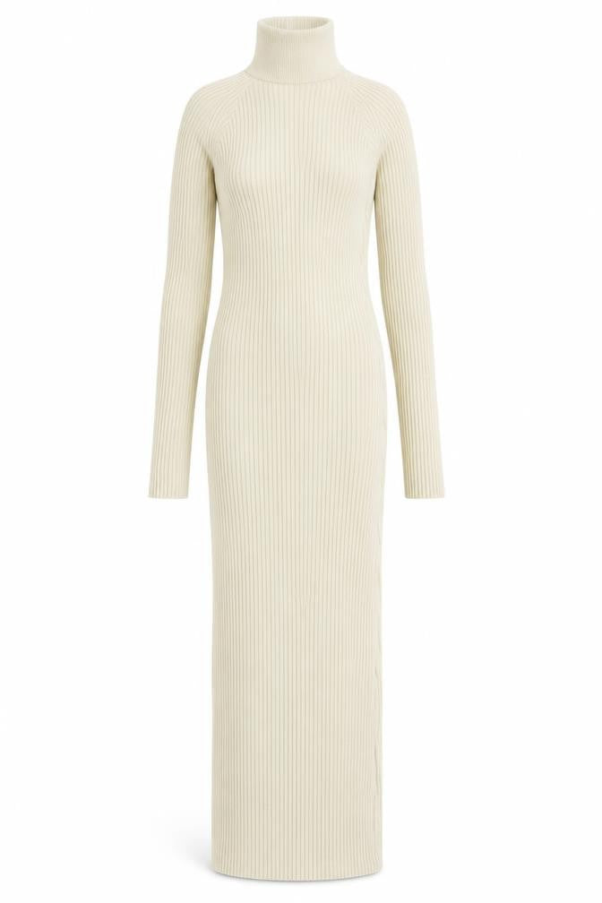 Pretty Lavish Women’s Beige Long Ribbed Bodycon Knit Dress Size S
