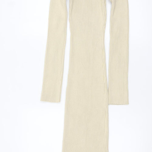 Pretty Lavish Women’s Beige Long Ribbed Bodycon Knit Dress Size S