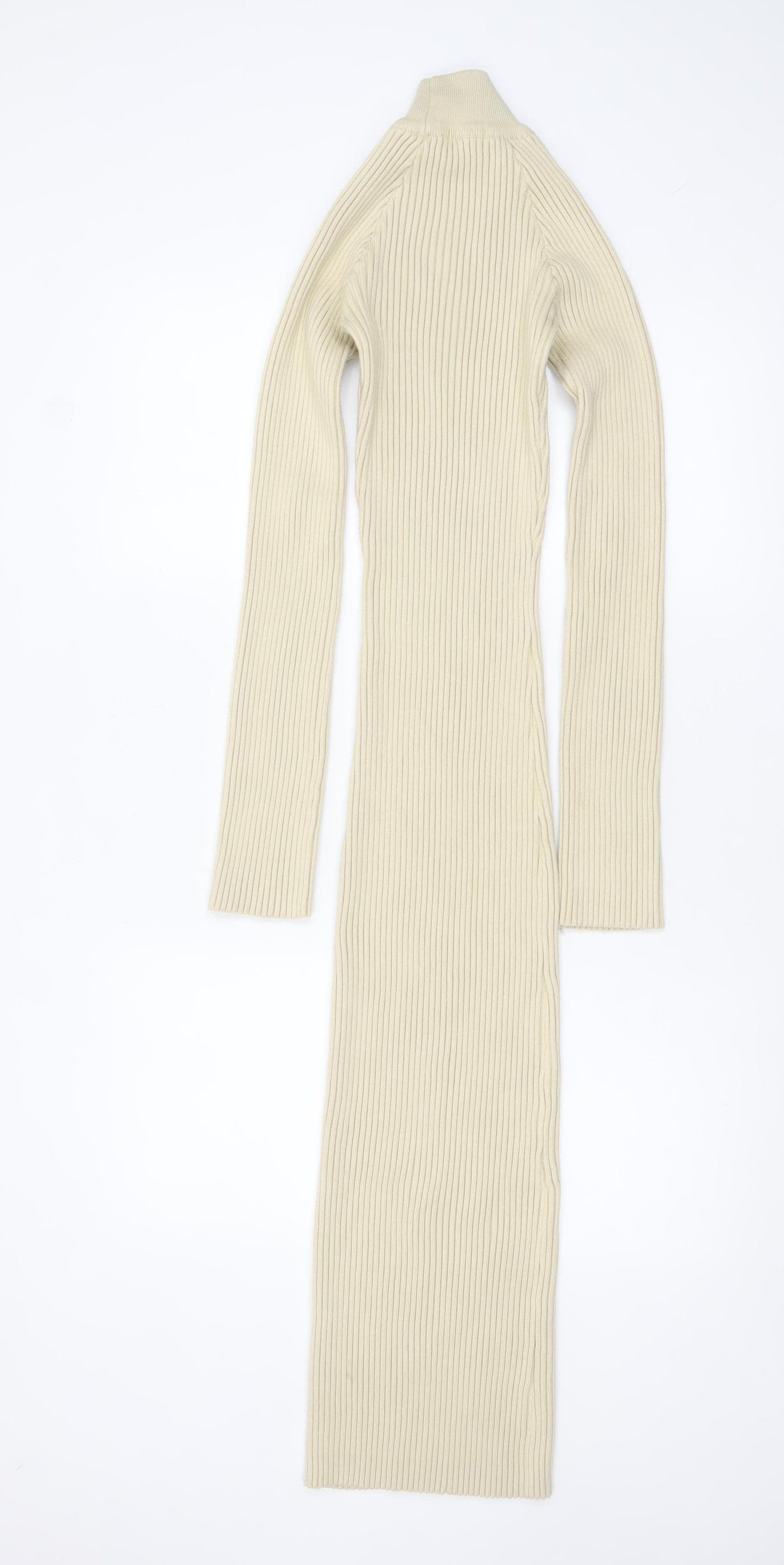 Pretty Lavish Women’s Beige Long Ribbed Bodycon Knit Dress Size S