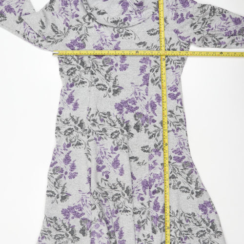 TIGI Women’s Grey Floral A-Line Knit Cowl Neck Dress Size 14-16