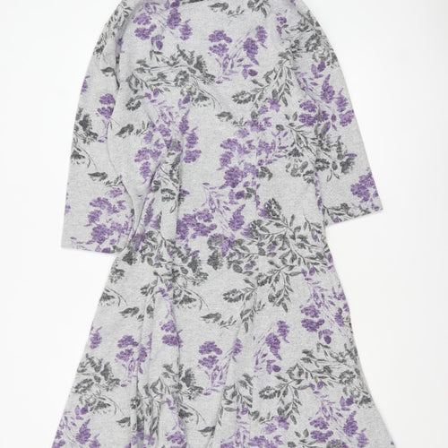 TIGI Women’s Grey Floral A-Line Knit Cowl Neck Dress Size 14-16