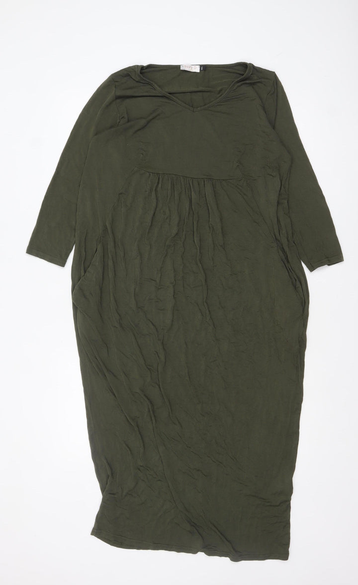 Suzy D Women’s Green Midi Shift Dress Viscose M 3/4 Sleeve