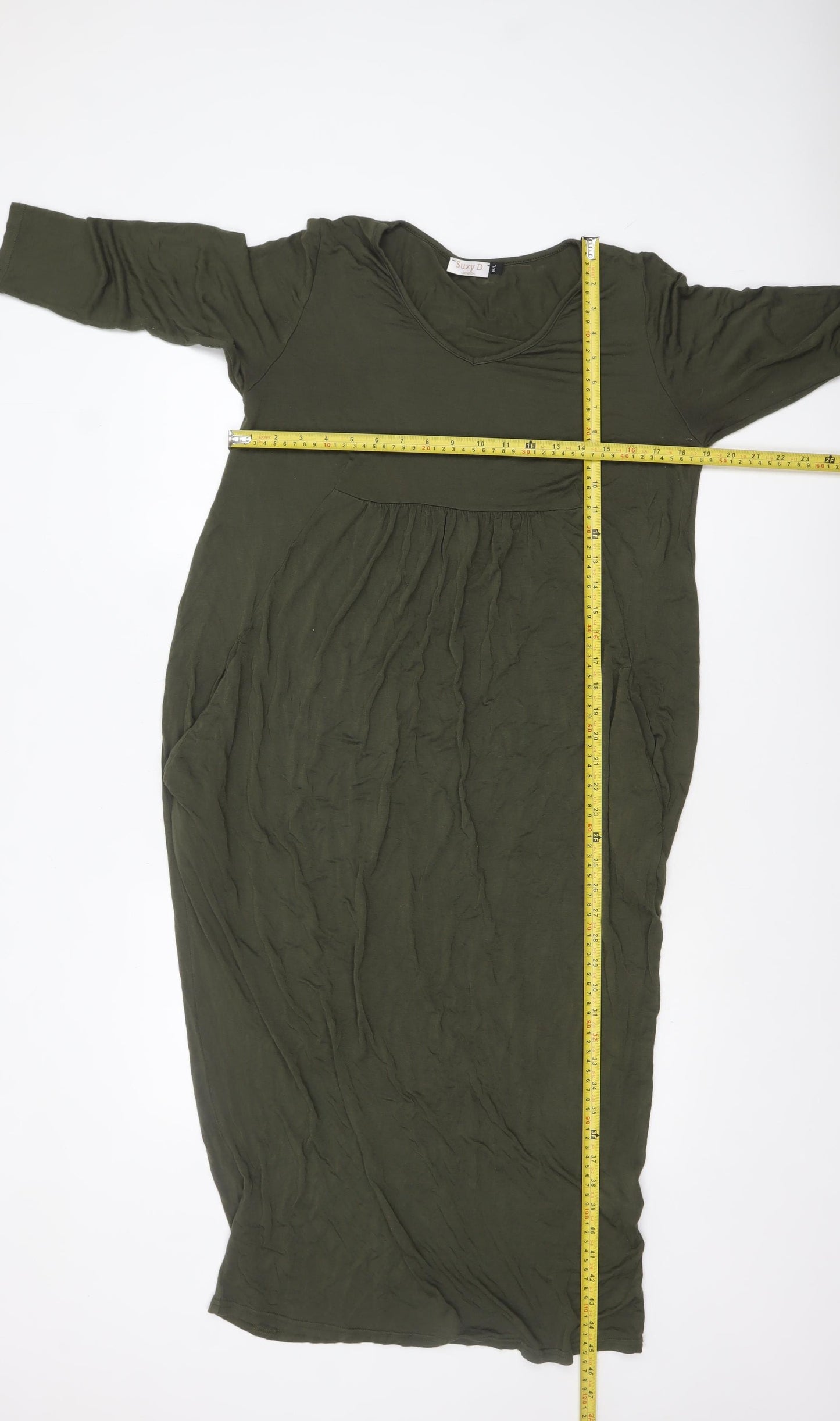 Suzy D Women’s Green Midi Shift Dress Viscose M 3/4 Sleeve