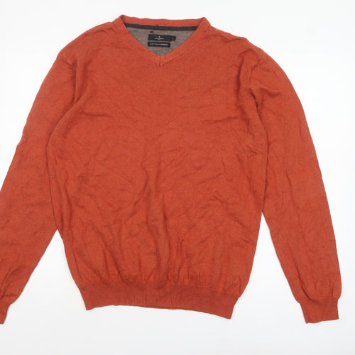 Jeff Banks Men's Orange Cotton Cashmere V-Neck Jumper L