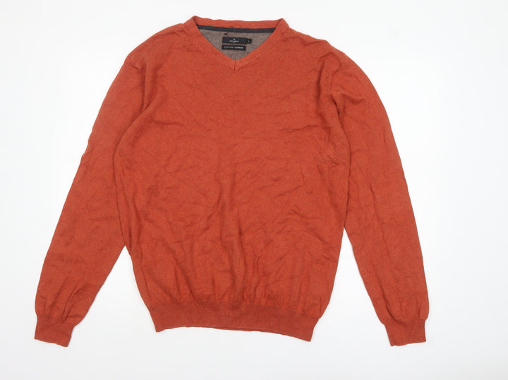 Jeff Banks Men's Orange Cotton Cashmere V-Neck Jumper L