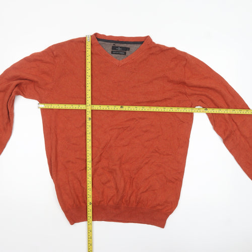 Jeff Banks Men's Orange Cotton Cashmere V-Neck Jumper L