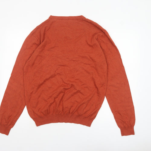 Jeff Banks Men's Orange Cotton Cashmere V-Neck Jumper L