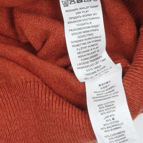 Jeff Banks Men's Orange Cotton Cashmere V-Neck Jumper L