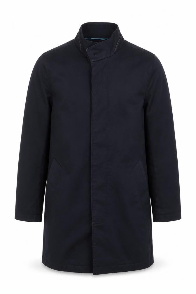Front view of G2000 Men’s Black Mid-Length Stand Collar Cotton Blend Coat, size 36