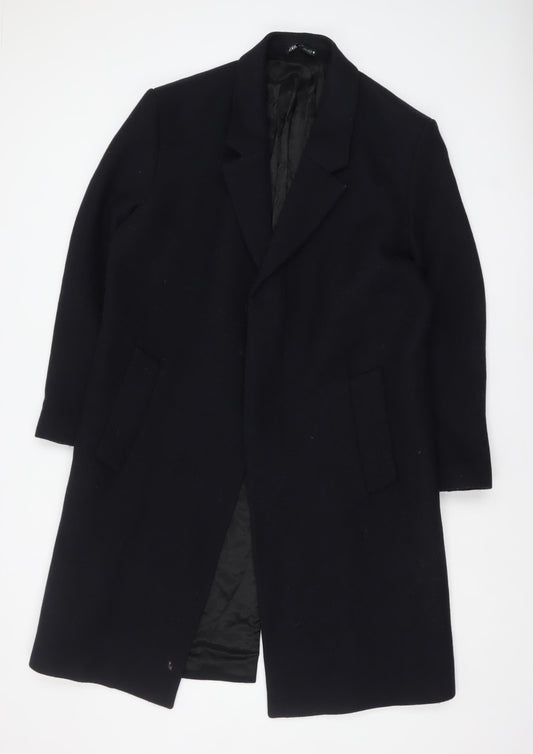 Zara Men Black Wool Blend Long Overcoat L Regular Fit