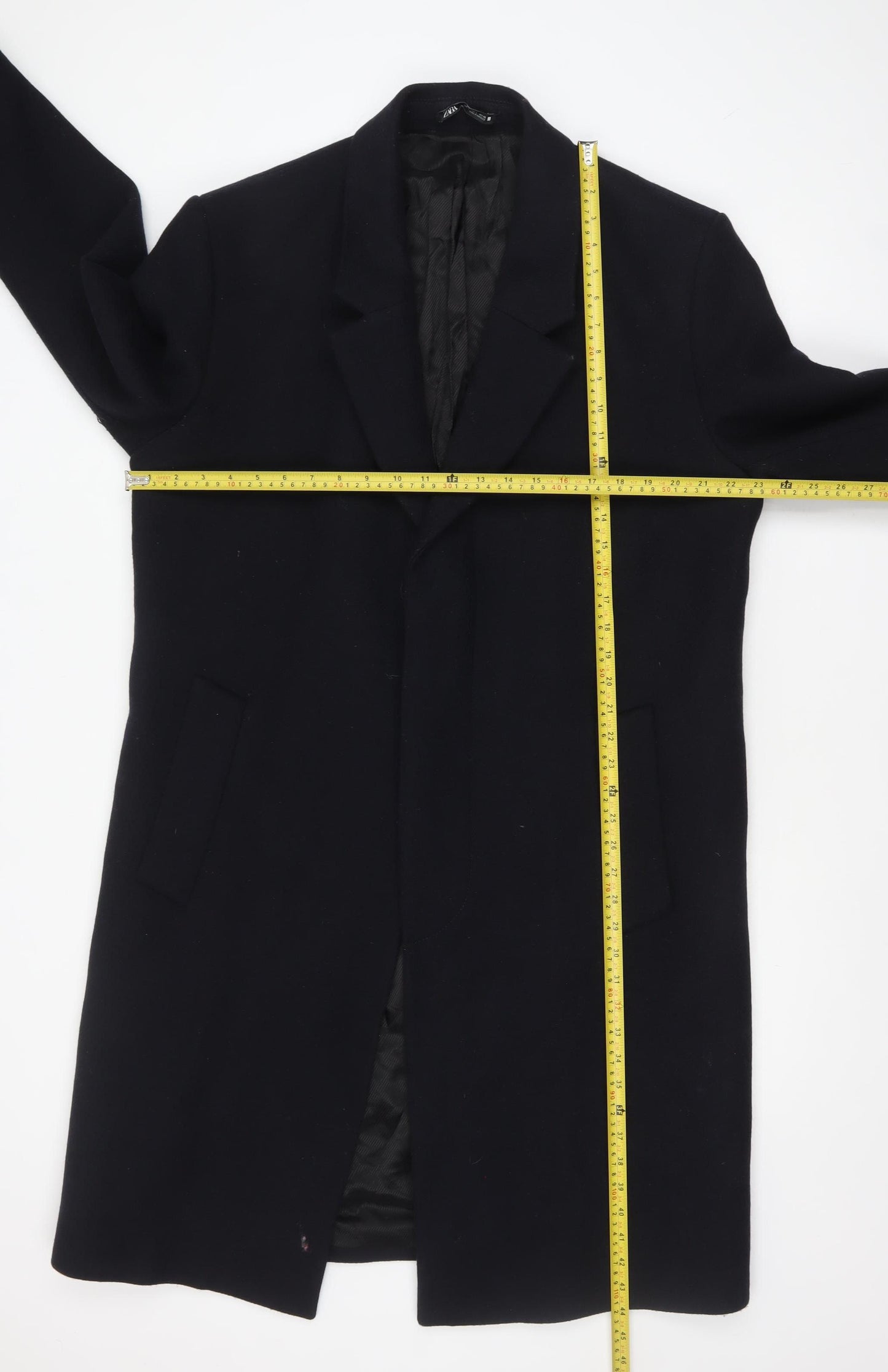 Zara Men Black Wool Blend Long Overcoat L Regular Fit