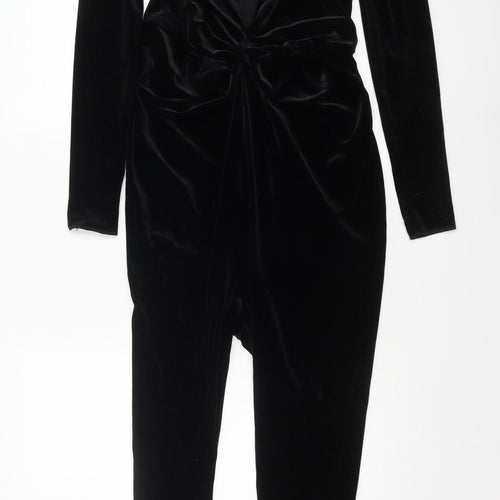 COS Women’s Black Velvet Long Sleeve V-Neck Slim Jumpsuit XS
