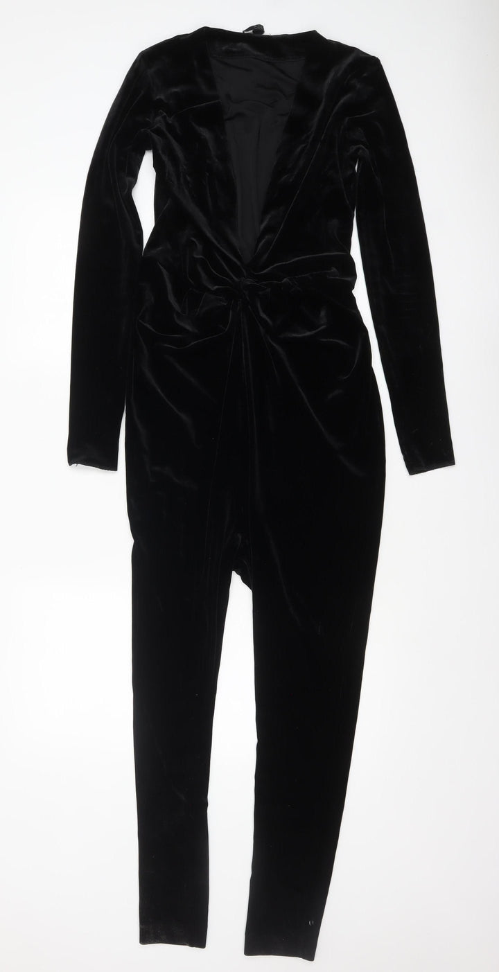 COS Women’s Black Velvet Long Sleeve V-Neck Slim Jumpsuit XS