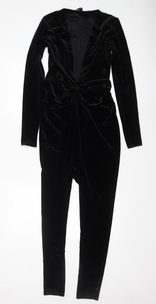 COS Women’s Black Velvet Long Sleeve V-Neck Slim Jumpsuit XS