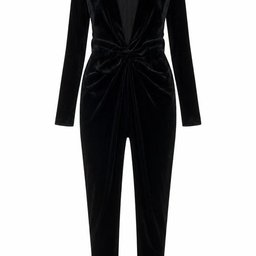COS Women’s Black Velvet Long Sleeve V-Neck Slim Jumpsuit XS