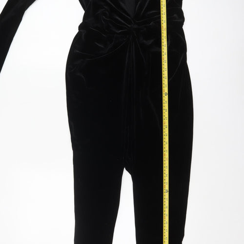COS Women’s Black Velvet Long Sleeve V-Neck Slim Jumpsuit XS