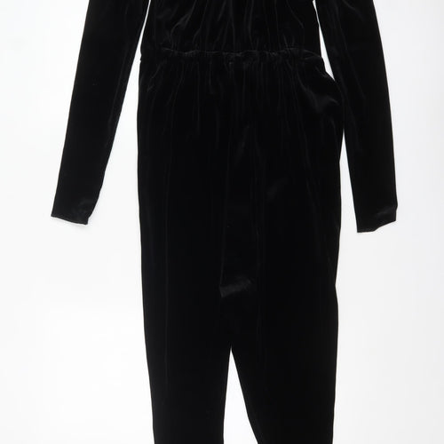 COS Women’s Black Velvet Long Sleeve V-Neck Slim Jumpsuit XS