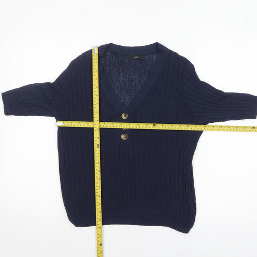 M&Co Women’s Blue Knit V-Neck Button 3/4 Sleeve Blouse Size 14