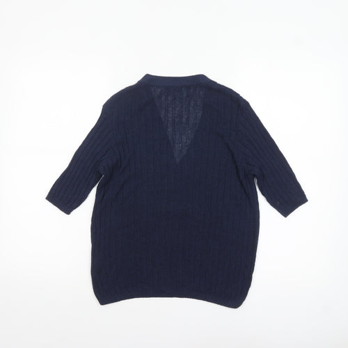 M&Co Women’s Blue Knit V-Neck Button 3/4 Sleeve Blouse Size 14