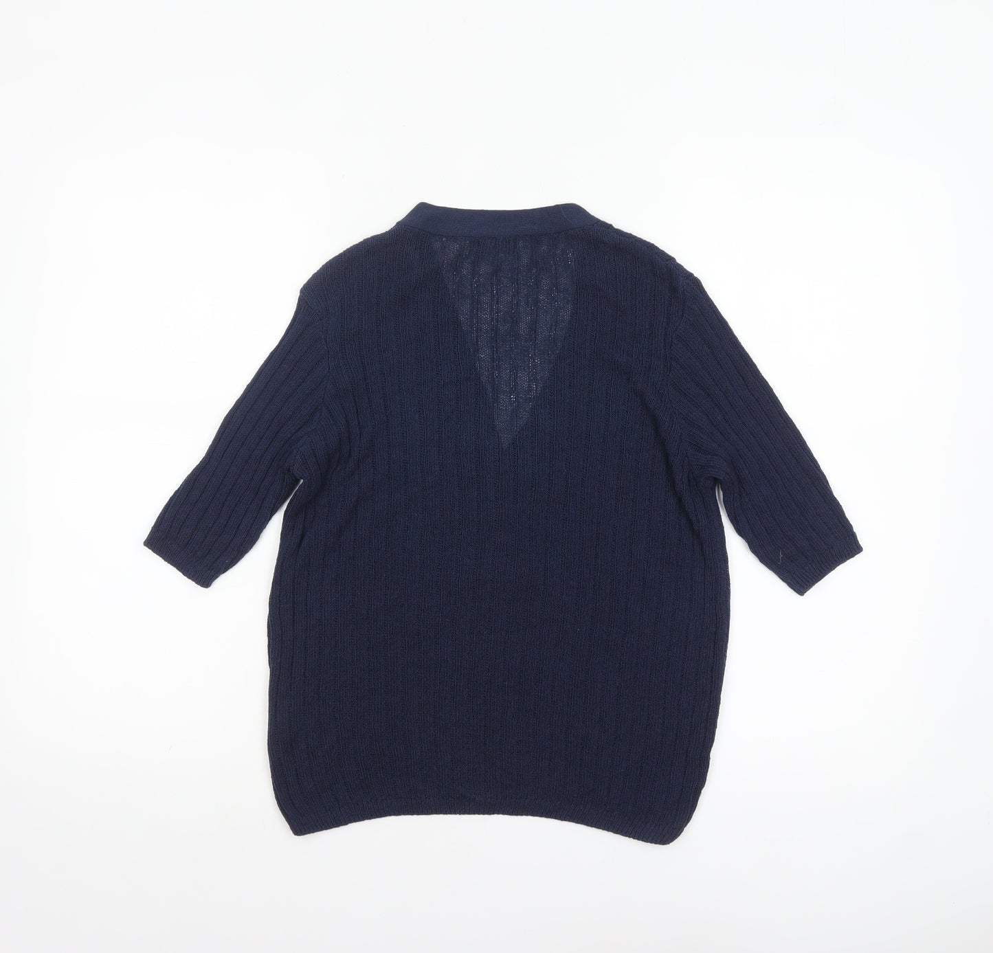 M&Co Women’s Blue Knit V-Neck Button 3/4 Sleeve Blouse Size 14