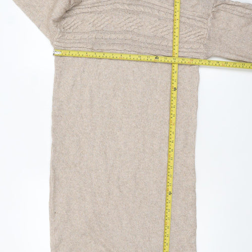 Rachel Zoe Women Beige Roll Neck Cable Knit Long Sleeve Tunic Jumper S
