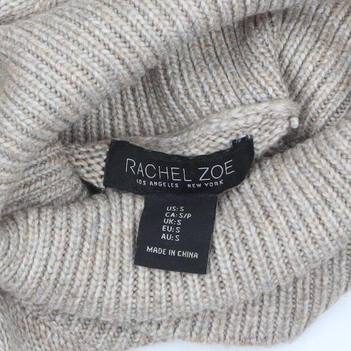 Rachel Zoe Women Beige Roll Neck Cable Knit Long Sleeve Tunic Jumper S