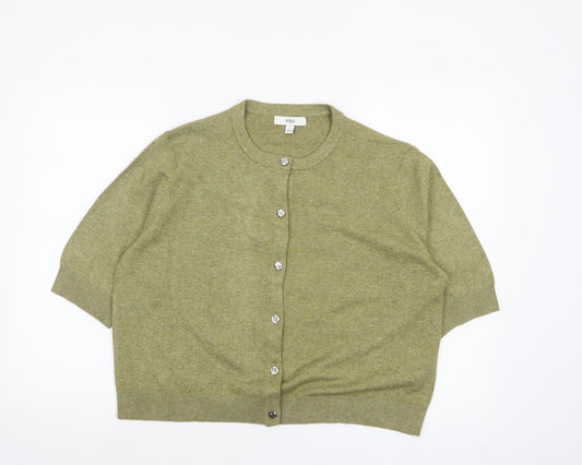Marks and Spencer Women's Green Short Sleeve Crew Neck Cardigan L