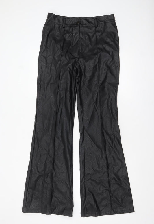 Boohoo Women Black Faux Leather Flared Trousers UK 10
