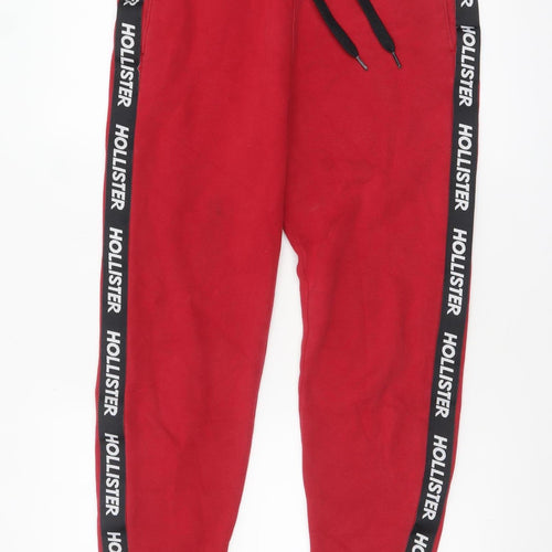 Hollister Men’s Red Jogger Trousers XS Fleece Logo Drawstring