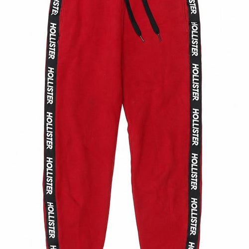 Hollister Men’s Red Jogger Trousers XS Fleece Logo Drawstring