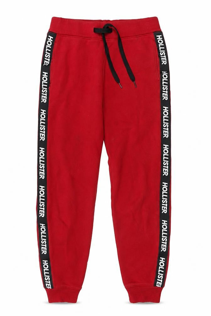 Hollister Men’s Red Jogger Trousers XS Fleece Logo Drawstring