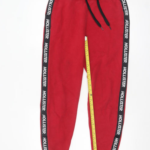 Hollister Men’s Red Jogger Trousers XS Fleece Logo Drawstring