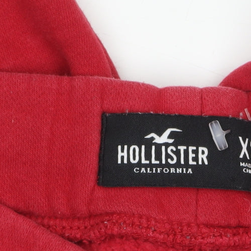 Hollister Men’s Red Jogger Trousers XS Fleece Logo Drawstring