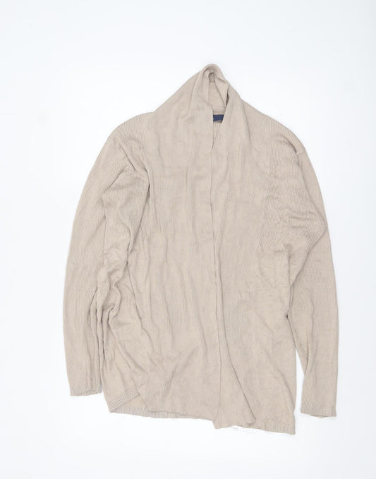 Isle Womens Beige L Long Sleeve Open Knit Cardigan